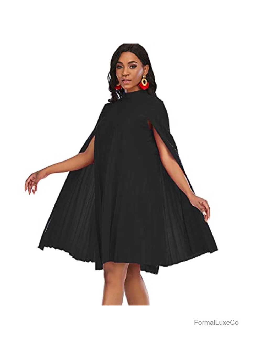 Plus Size Women's Pleated Cape Sleeve Dress